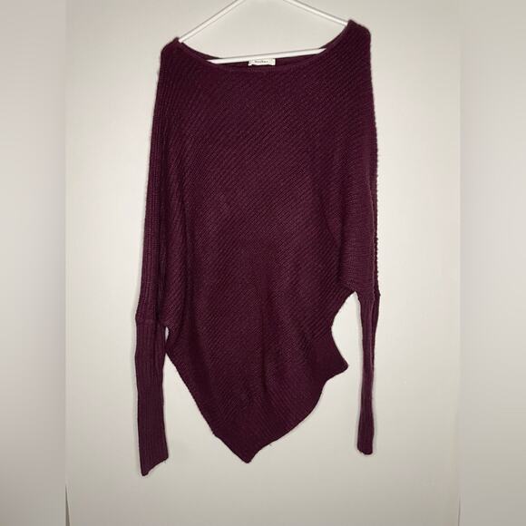 Moussy Burgundy Asymmetrical Off Shoulder Sweater One Size - Picture 1 of 6